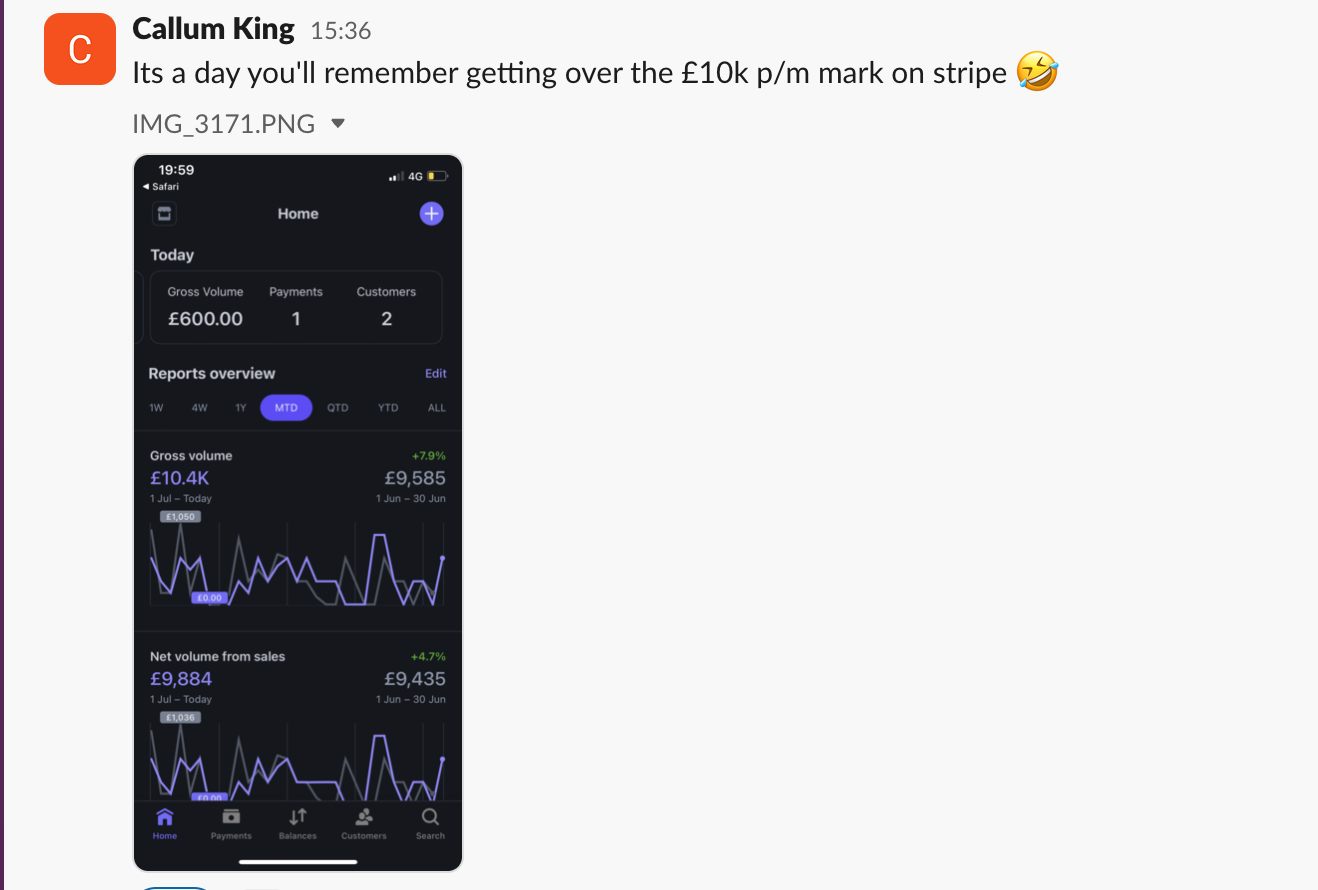 Callum, over £10k a month on Stripe