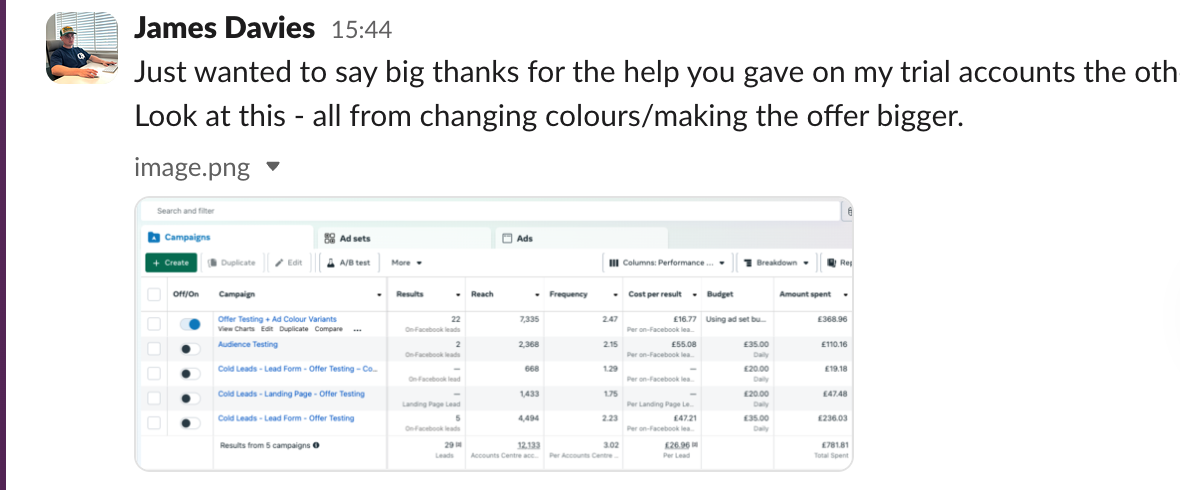 James, trial account results